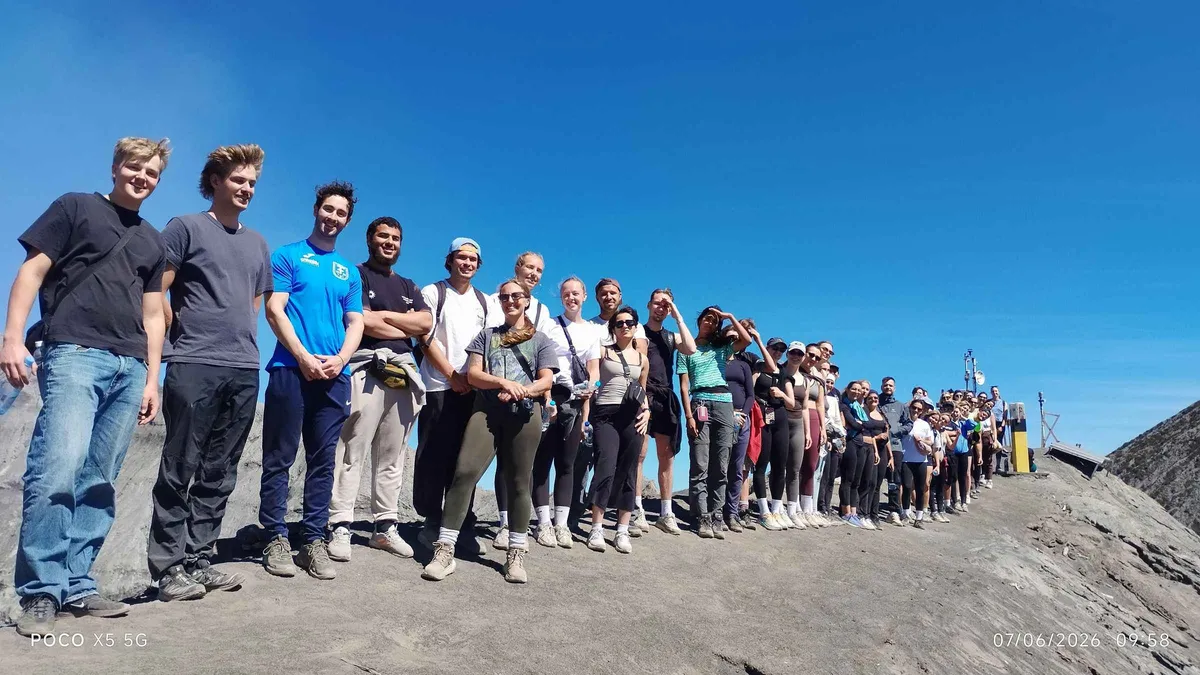 Van group at Mount Bromo viewpoint on a 3-day tour ending in Bali